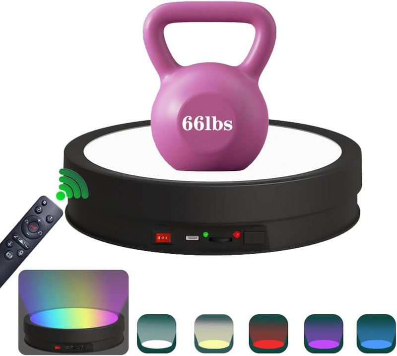 JAYEGT Variety Colors LED Light Non-Slip Rotating Display Stand , 66lbs Load, 360 Degree Photography Turntable for Glass Crystal Spherical Artwork (8.66inch / 6Color LED Light / Black / Wired) - Image 1